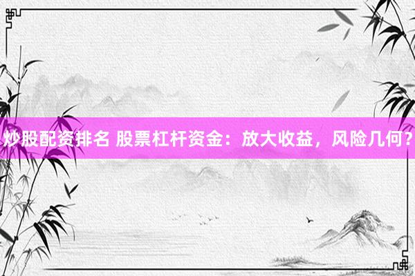 炒股配资排名 股票杠杆资金：放大收益，风险几何？