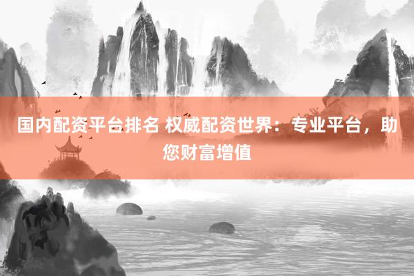 国内配资平台排名 权威配资世界：专业平台，助您财富增值